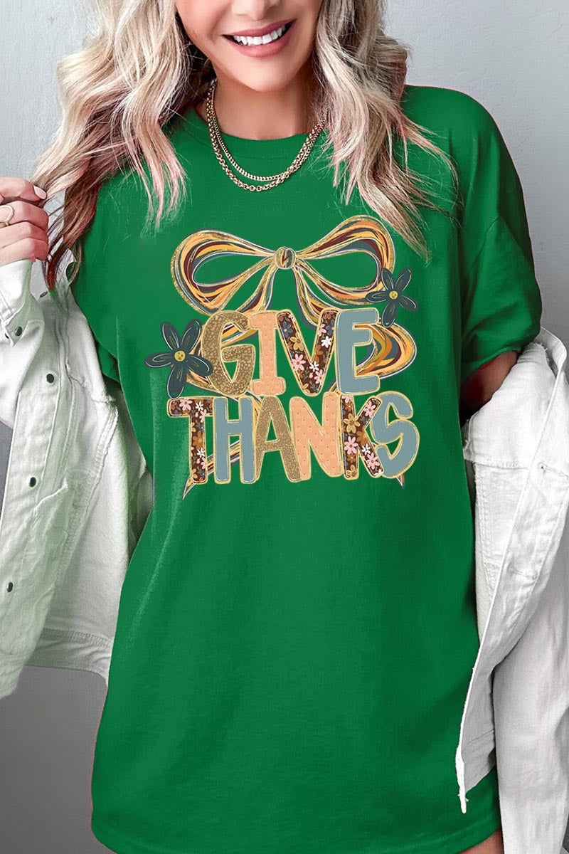 5000-E3154 Give Thanks Bow Graphic Heavy Cotton Tee $9