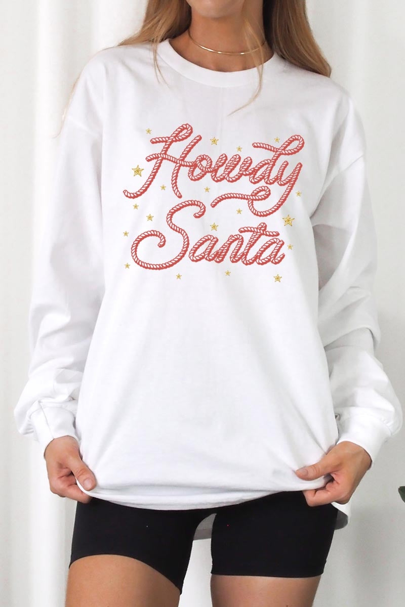 UL240P-E3199 Howdy Santa Graphic Plus Long Sleeve Tee $17