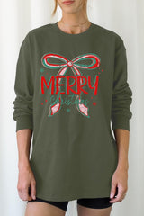 UL240-E3197 Merry Christmas Bow Graphic Long Sleeve Tee $13.75