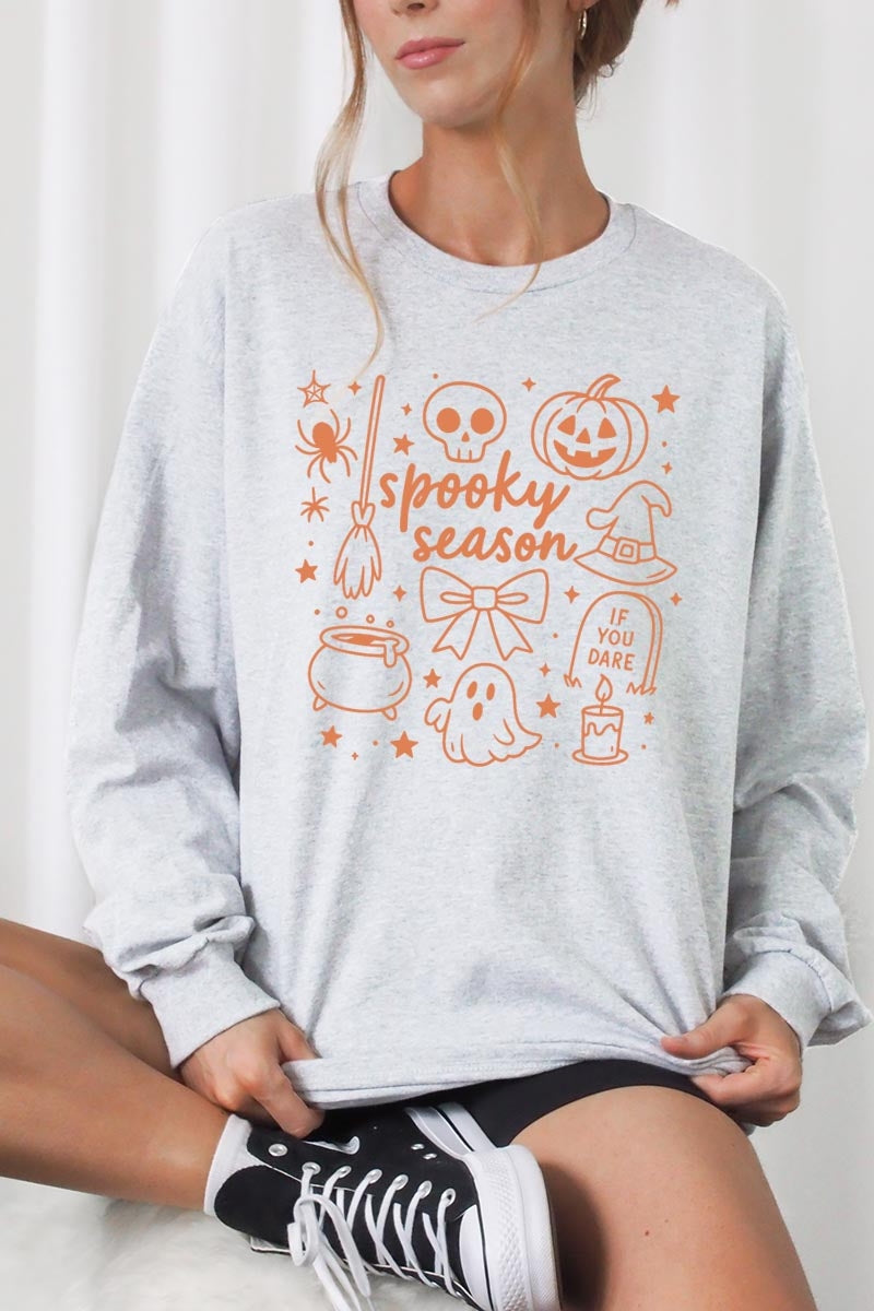 UL240P-E3141 Halloween Doodle Graphic Plus Long Sleeve Tee $17