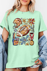 5000-E3072 Retro Floral Football Graphic Heavy Cotton Tee $9
