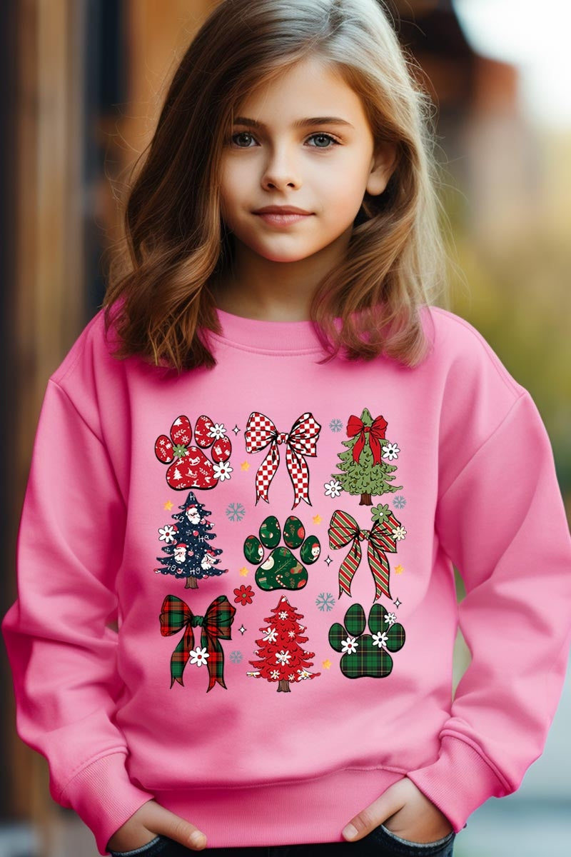 UL180B-E3195Z Christmas Bow Paw Kids Graphic Sweatshirt $20