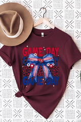 US3001P-E3087 Red Blue Football Game Day Bow Graphic Plus Tee $16