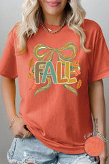 5000-E3121 Fall Brushstroke Bow Graphic Heavy Cotton Tee $9