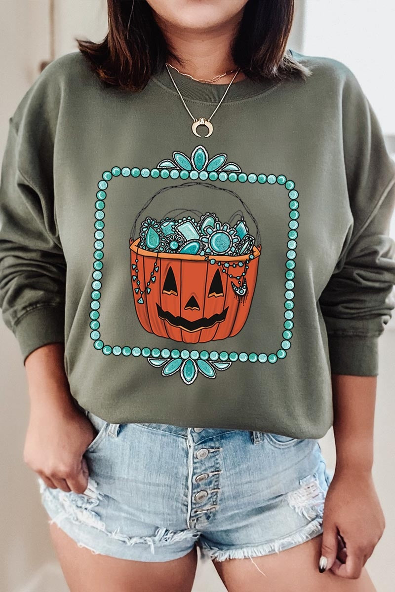 UL180P-E3140 Halloween turquoise pumpkin Plus Sweatshirt $25