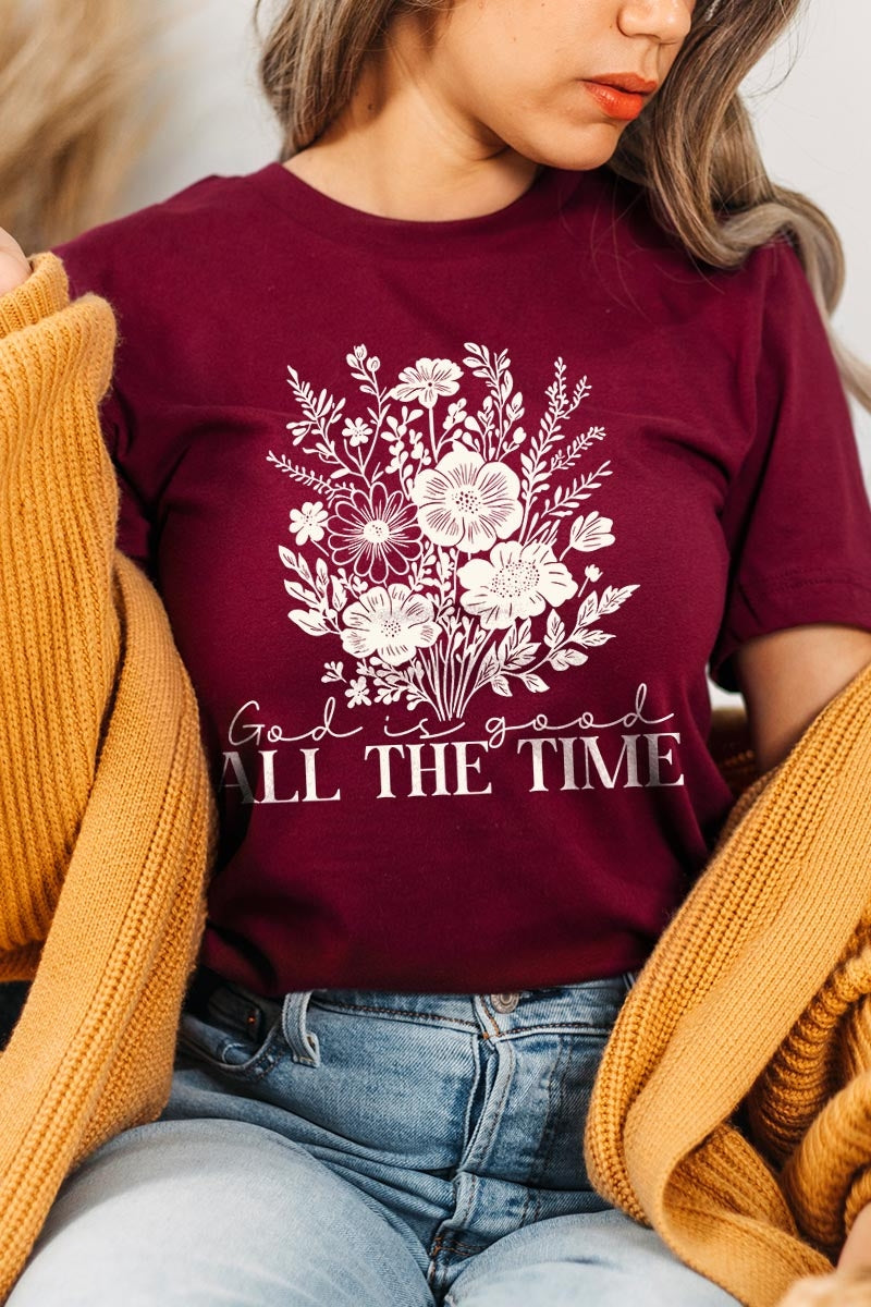 US3001P-E3116 God Is Good Floral Graphic Plus Tee $16