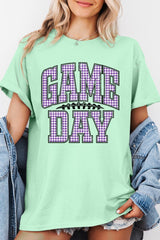 5000-E3127 Purple Gingham Game Day Graphic Heavy Cotton Tee $9