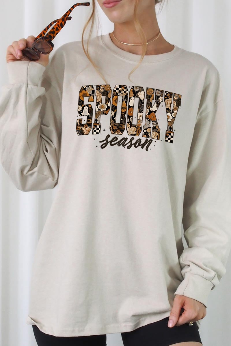 UL240-E3105 Spooky Season Halloween Graphic Long Sleeve Tee $13.75