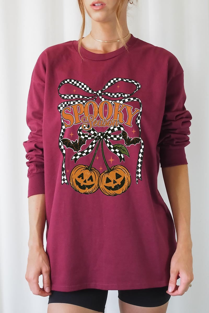 UL240P-E3085 Pumpkin Cherries Graphic Plus Long Sleeve Tee $17