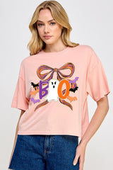 CTS-E3120 Boo Brushstroke Bow Graphic Relaxed Crop Top $11