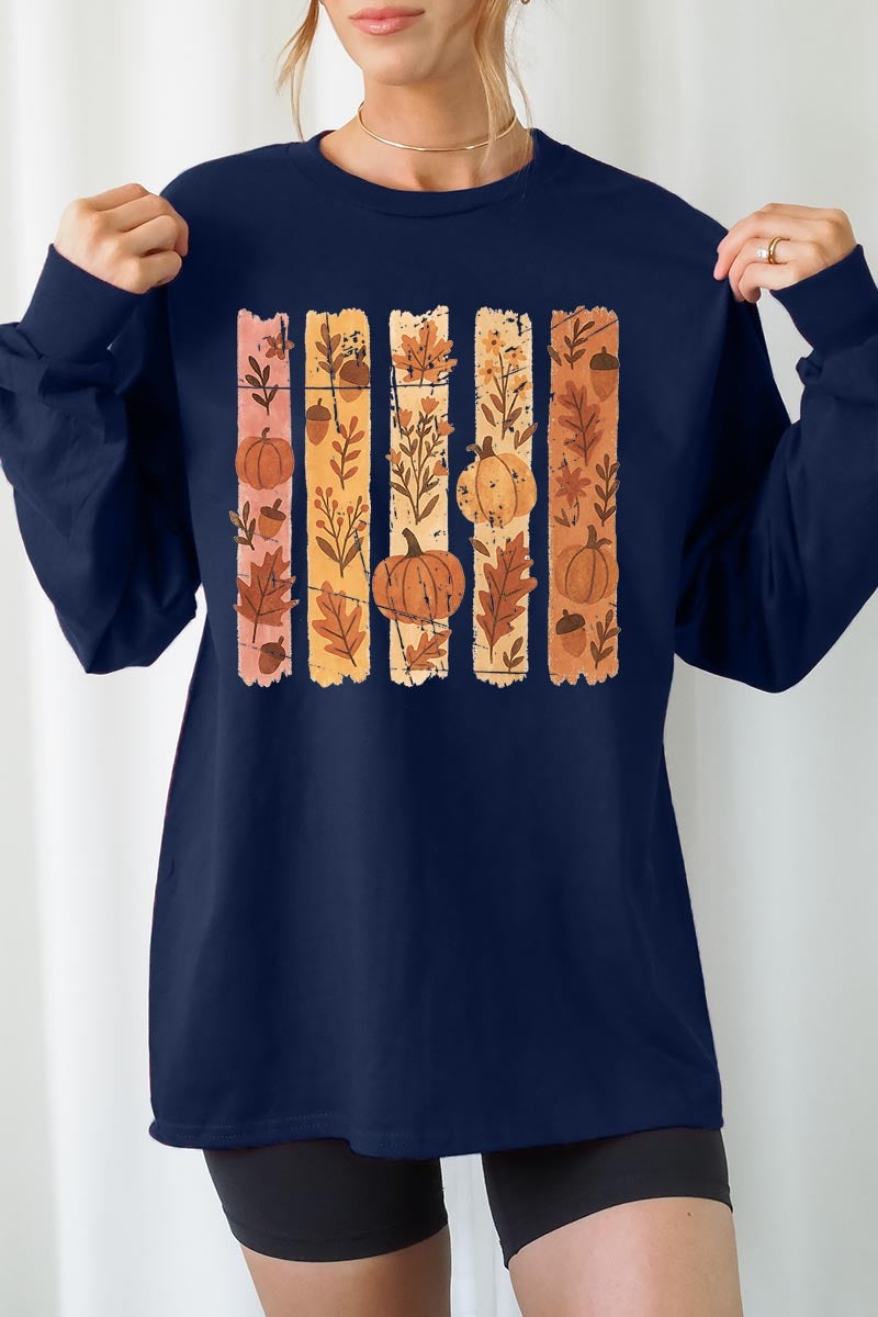 UL240-E3110 Brushstroke Boho Fall Graphic Long Sleeve Tee $13.75