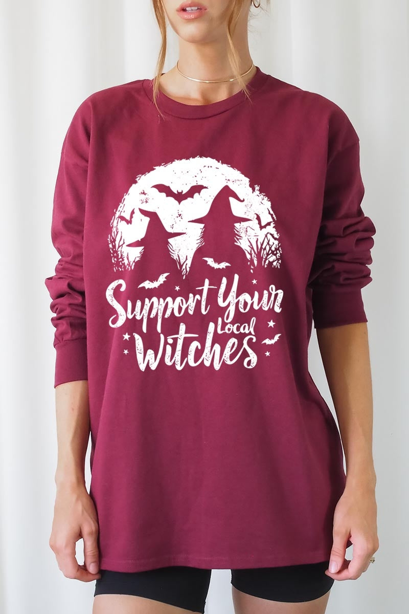 UL240P-E3161 Local Witches Halloween Graphic Plus Long Sleeve Tee $17