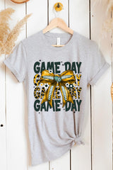 US3001P-E3090 Yellow Football Game Day Bow Graphic Plus Tee $16