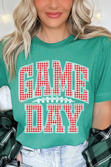 US3001-E3126 Red Gingham Game Day Graphic Tee $12.5