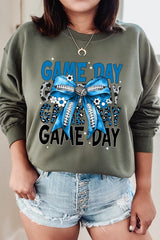 UL180P-E3089 Blue Silver Football Game Day Bow Plus Sweatshirt $25