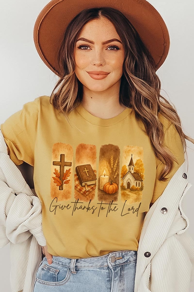 US3001-E3169 Give Thanks To The Lord Graphic Tee $12.5