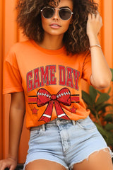 US3001-E3062 Red Game Day Football Bow Graphic Tee $12.5