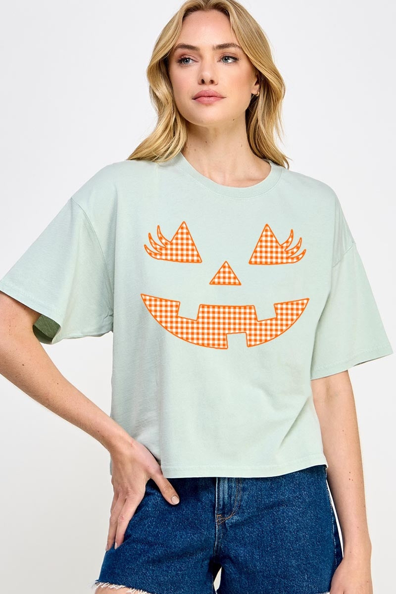 CTS-E3148 Cute Pumpkin Halloween Graphic Relaxed Crop Top $11