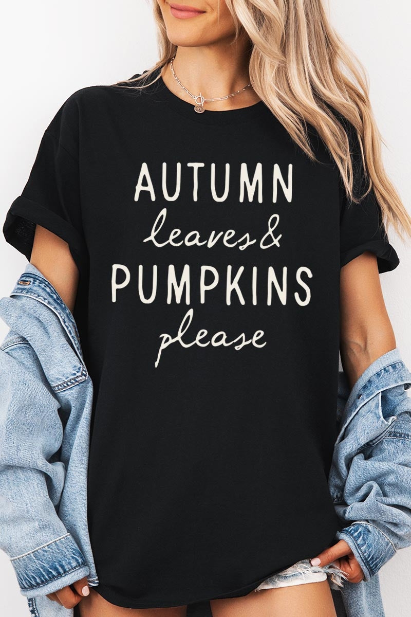 5000-E3158 Autumn Leaves Pumpkins Graphic Heavy Cotton Tee $9
