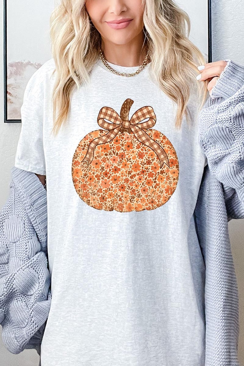 5000-E3135 Floral Fall Pumpkin Graphic Heavy Cotton Tee $9