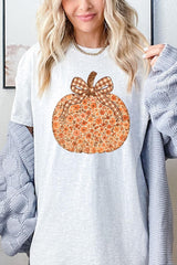 5000-E3135 Floral Fall Pumpkin Graphic Heavy Cotton Tee $9