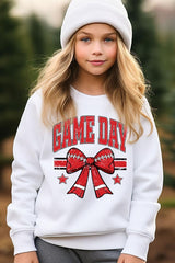 UL180B-E3062Z Red Game Day Football Bow Kids Graphic Sweatshirt $20