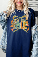 5000-E3121 Fall Brushstroke Bow Graphic Heavy Cotton Tee $9