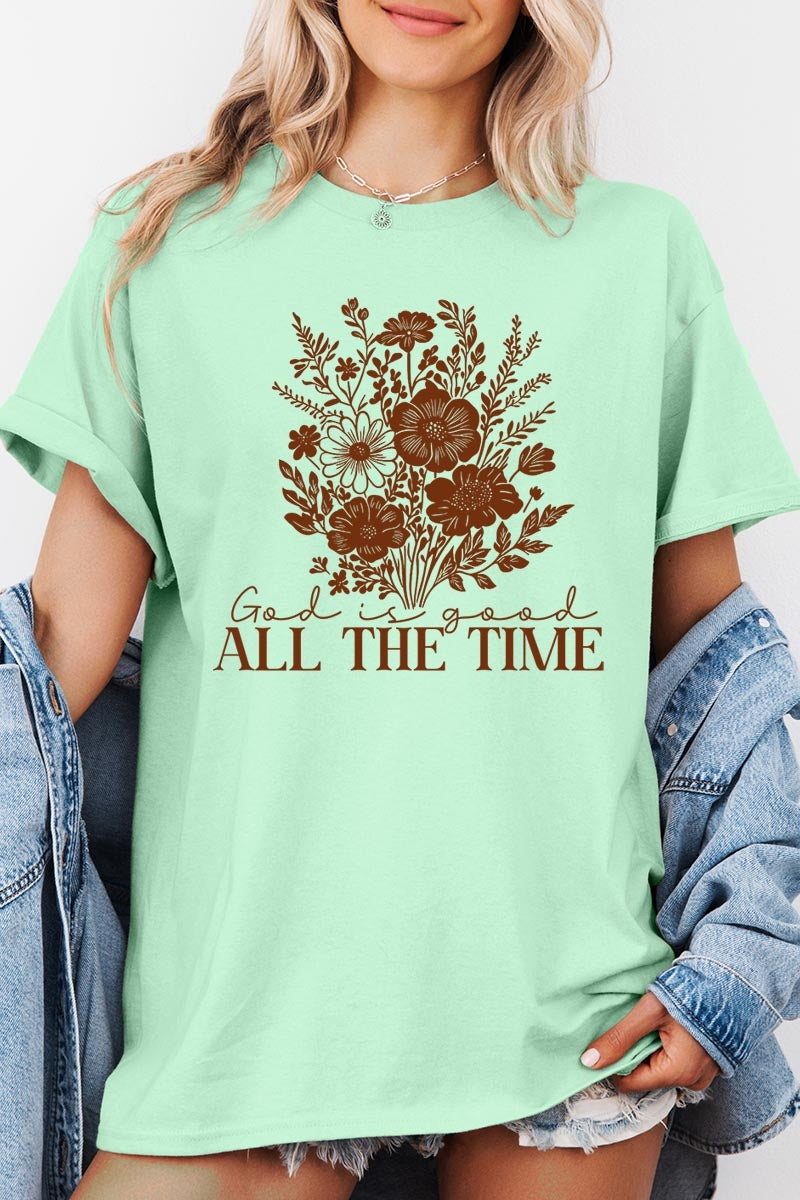 5000P-E3116 God Is Good Floral Graphic Plus Heavy Cotton Tee $12.75