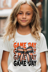 US3001Y-E3088Z Orange Black Football Game Day Bow Kids Tee $11