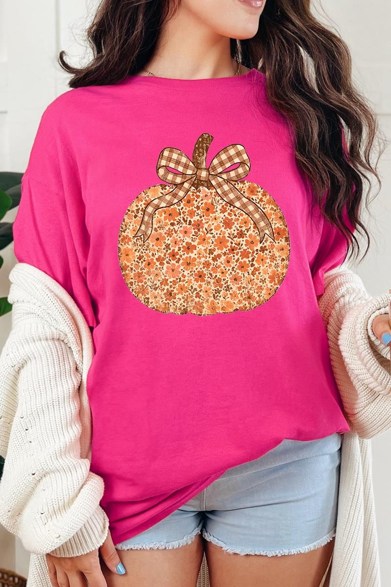 5000P-E3135 Floral Fall Pumpkin Graphic Plus Heavy Cotton Tee $12.75