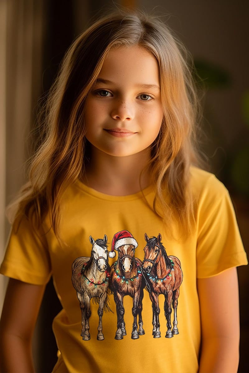 US3001Y-E3182Z Christmas Horses Kids Graphic Tee $11