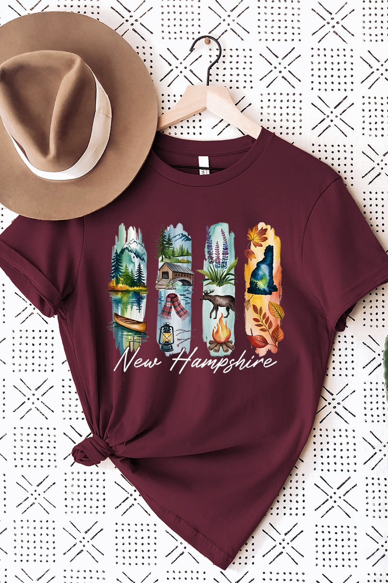 US3001-E3061NH New Hampshire State Brushstroke Graphic Tee $12.5