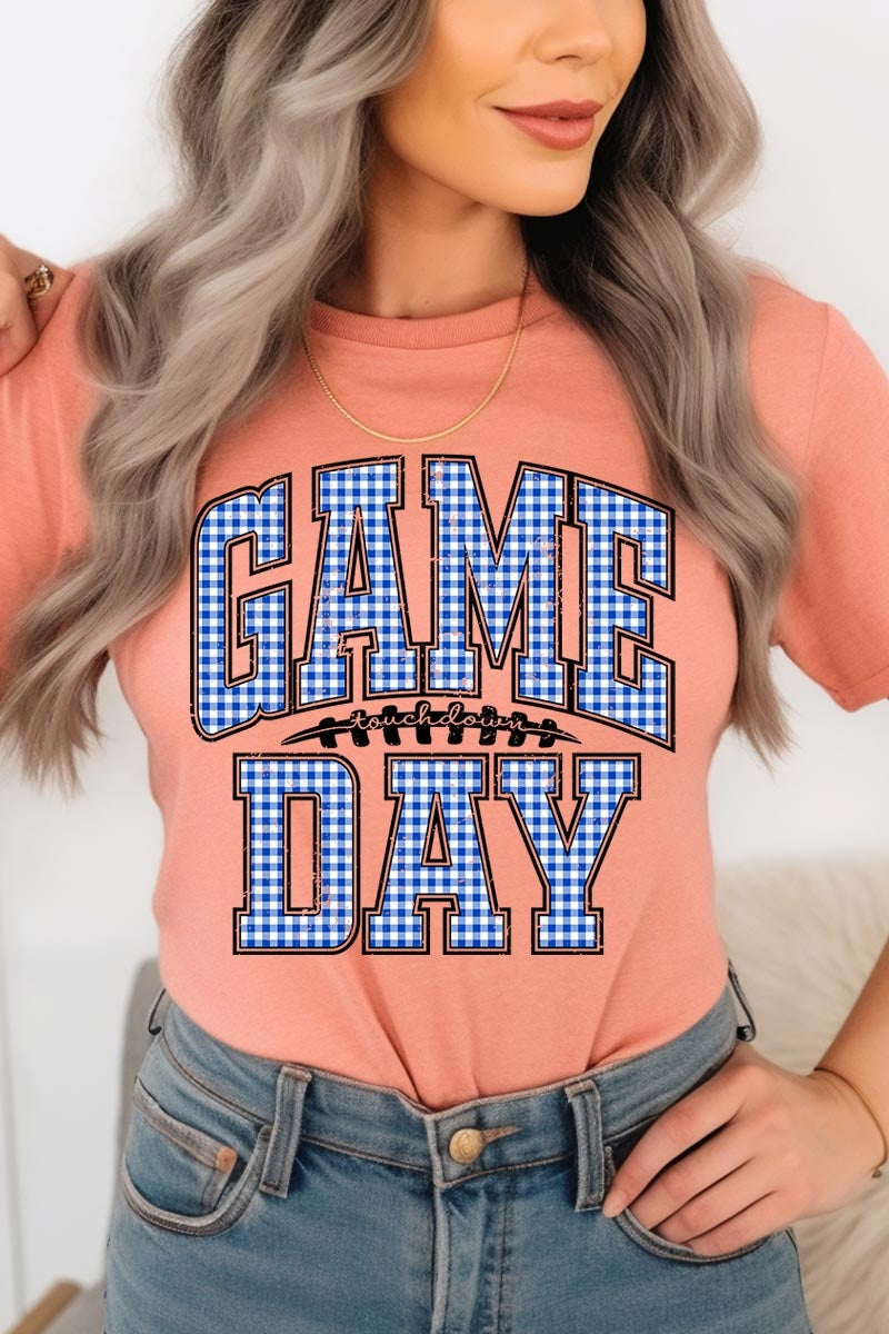 US3001P-E3130 Blue Gingham Game Day Graphic Plus Tee $16