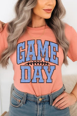 US3001-E3130 Blue Gingham Game Day Graphic Tee $12.5