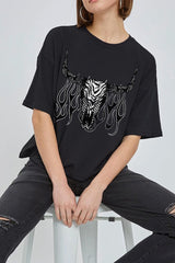 CTS-E3176 Western Bullskull Graphic Relaxed Crop Top $11