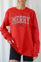 UL240-E3206 Plaid Merry Christmas Bow Graphic Long Sleeve Tee $13.75