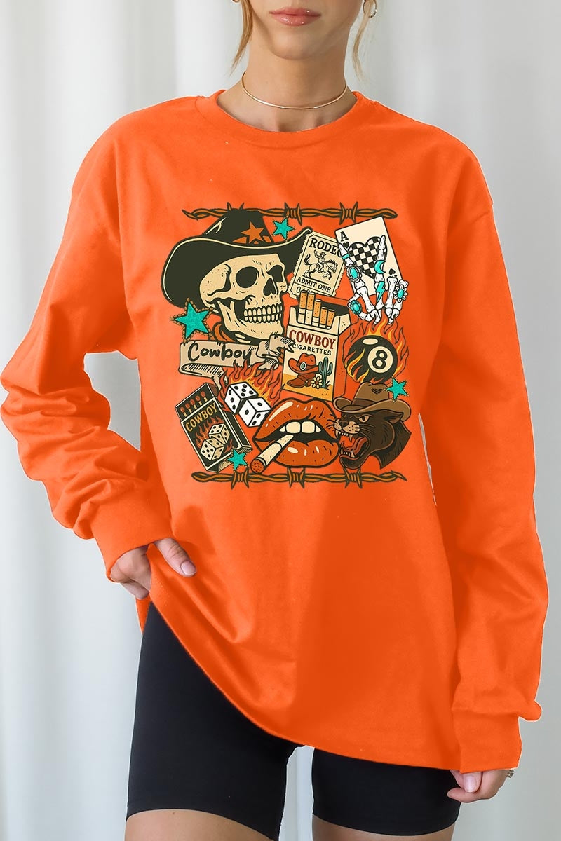 UL240-E3096 Vintage Western Collage Graphic Long Sleeve Tee $13.75