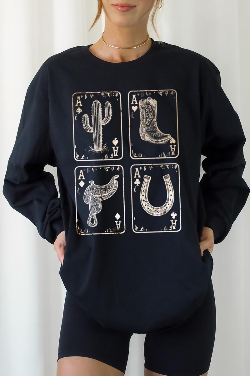 UL240P-E3094 Western Cowgirl Card Graphic Plus Long Sleeve Tee $17