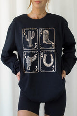 UL240-E3094 Western Cowgirl Card Graphic Long Sleeve Tee $13.75