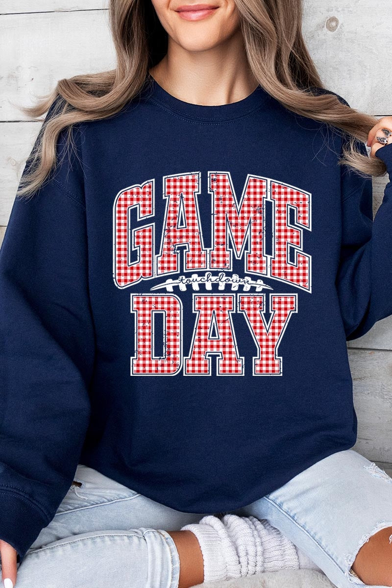 UL180P-E3126 Red Gingham Game Day Graphic Plus Sweatshirt $25