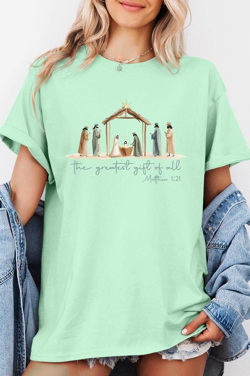 5000-E3183 Nativity Gift Graphic Heavy Cotton Tee $9