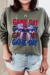 UL180-E3087 Red Blue Football Game Day Bow Graphic Sweatshirt $20