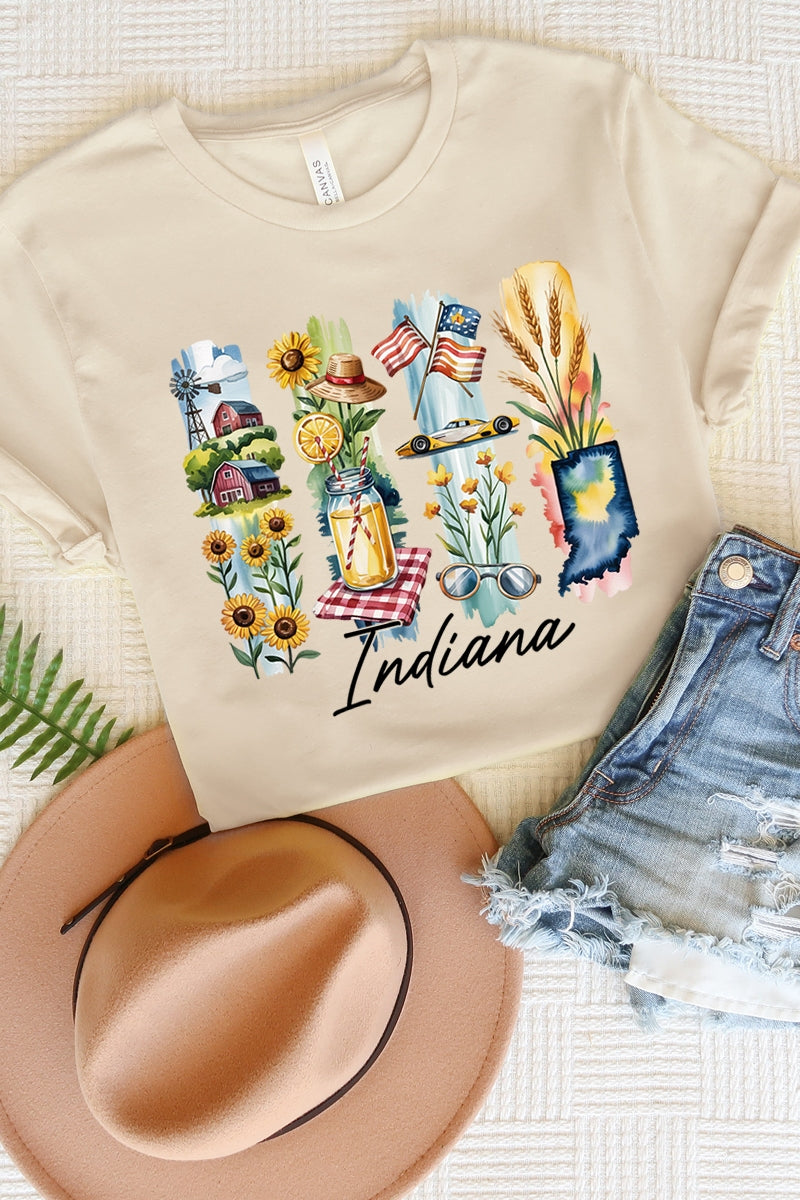 US3001-E3061IN Indiana State Brushstroke Graphic Tee $12.5