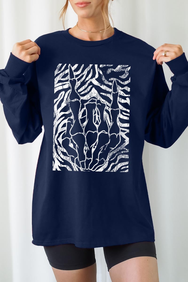 UL240P-E3177 Skeleton Hands Zebra Graphic Plus Long Sleeve Tee $17