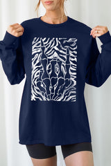 UL240P-E3177 Skeleton Hands Zebra Graphic Plus Long Sleeve Tee $17