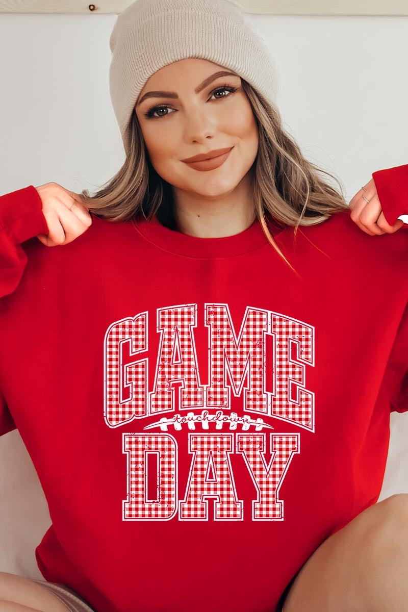 UL180-E3126 Red Gingham Game Day Graphic Sweatshirt $20