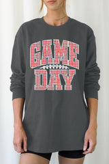 UL240P-E3126 Red Gingham Game Day Graphic Plus Long Sleeve Tee $17