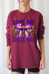 UL240P-E3092 Purple Yellow Football Bow Plus Long Sleeve Tee $17