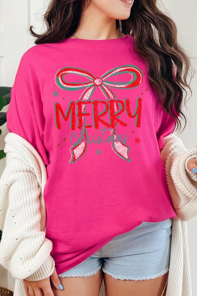 5000P-E3197 Merry Christmas Bow Graphic Plus Heavy Cotton Tee $12.75