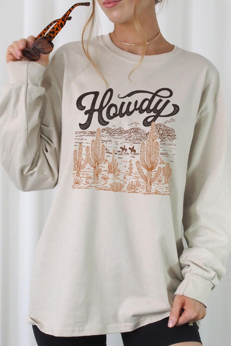 UL240-E3095 Howdy Desert Western Graphic Long Sleeve Tee $13.75